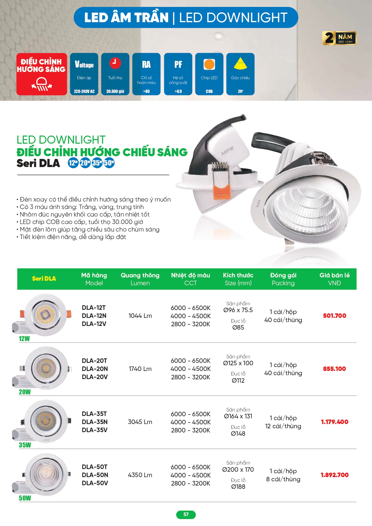 Bảng giá đèn LED MPE 2026